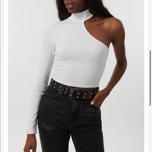 Garage White One Shoulder Long Sleeve Top